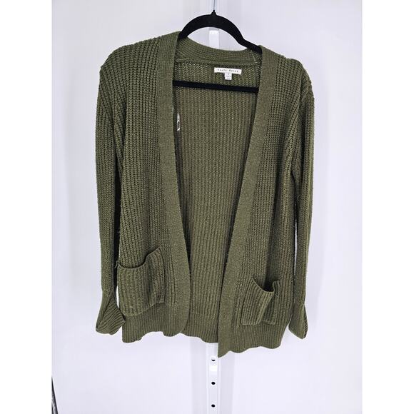 Haute Monde Womens Sz S Open Front Cardigan Sweater Green Knit w/ Pockets - Picture 1 of 3